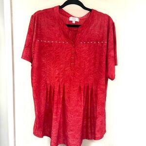 Shannon Ford velvety 3/4 button blouse, bright dark pink, size 2X